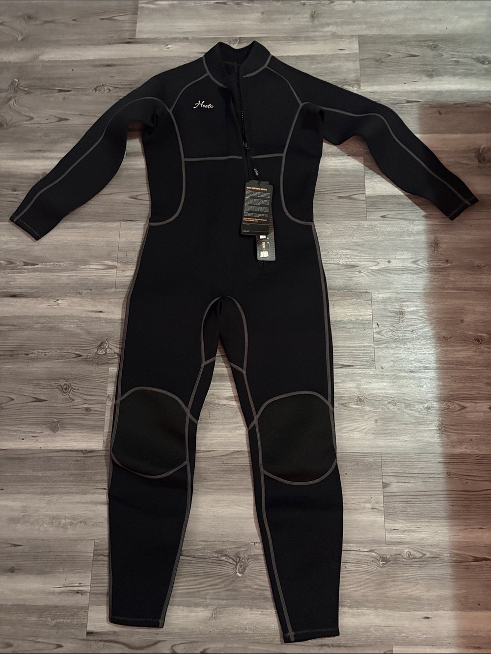 Hento Black Mens Long-Sleeve One-Piece Wetsuit with Gray Seams